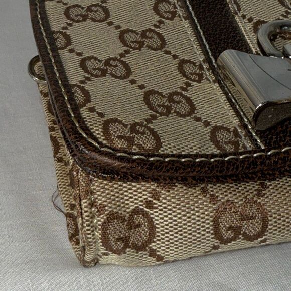 Vintage Gucci GG Monogram Canvas Bow Clutch Bag Brown Tan Y2K 90s Logo Designer - Picture 8 of 15